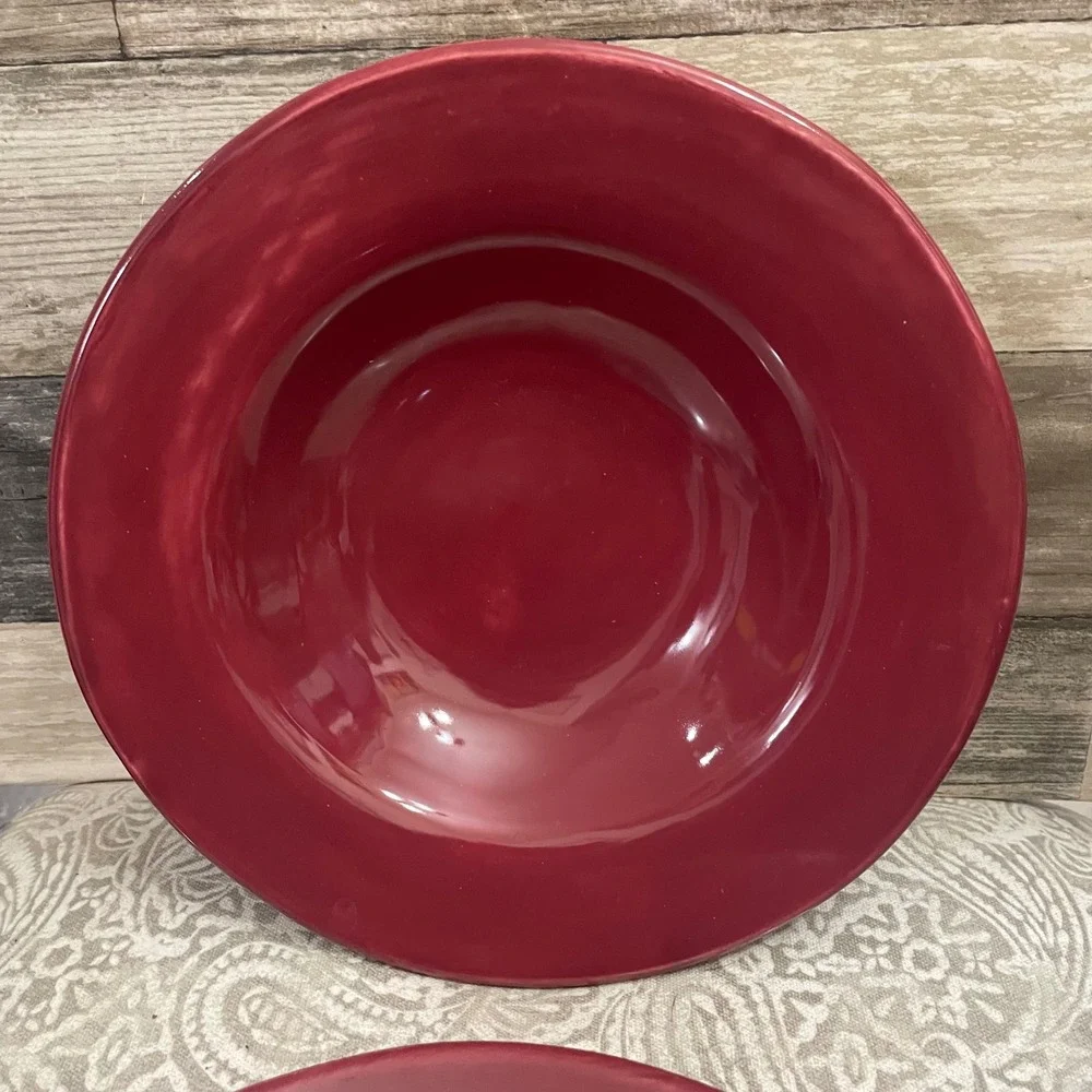Pottery Barn Sausalito Red Pasta Bowls Set of 2 Stoneware Wide Rim 10